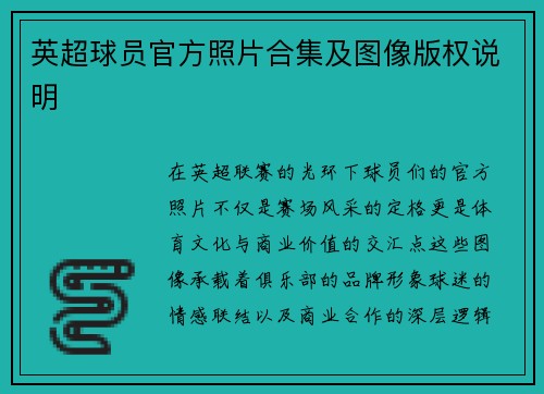 英超球员官方照片合集及图像版权说明